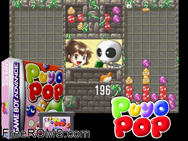 Puyo Pop Gameboy Advance game showing 3D box cover and gameplay screenshot